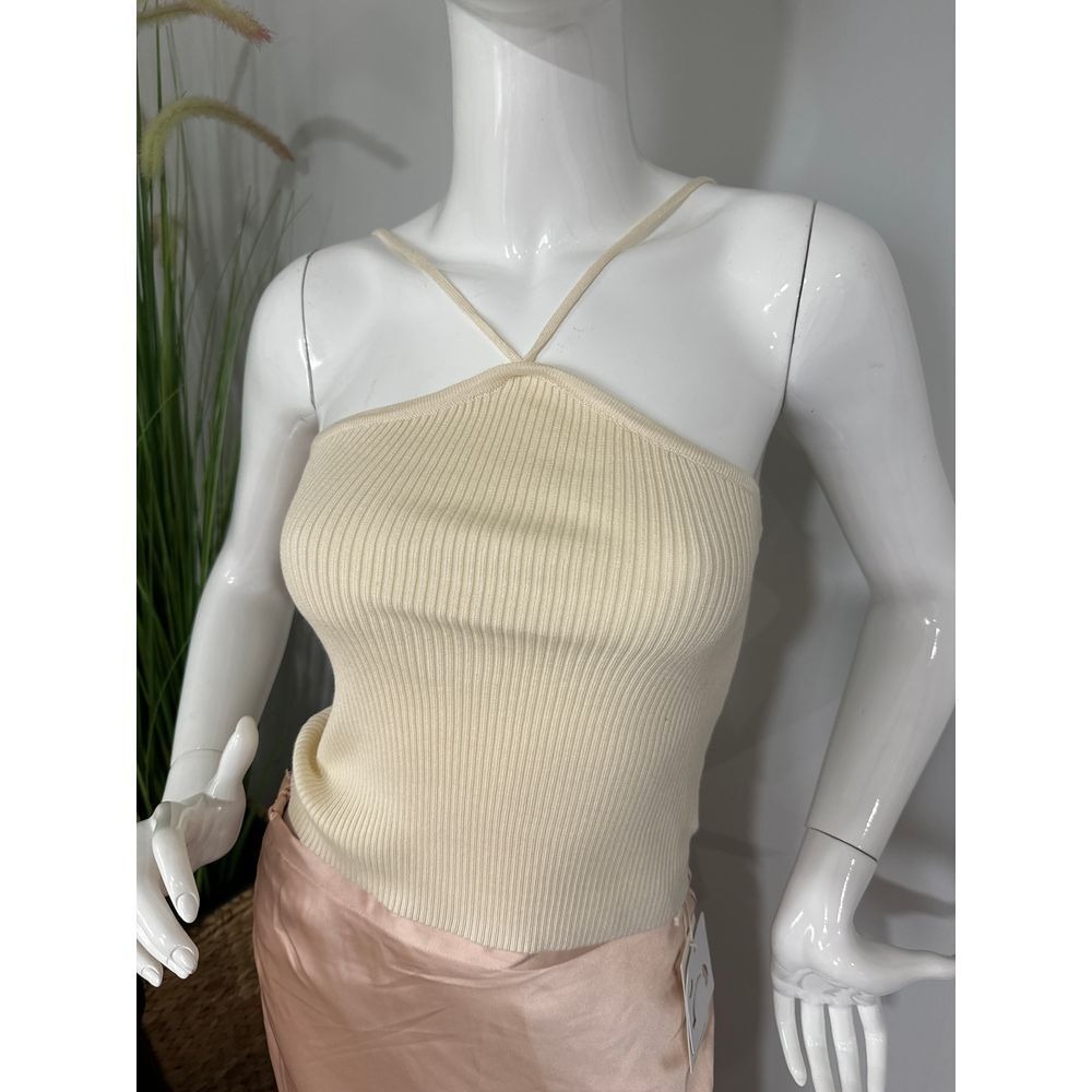 Commense Ribbed Halterneck Beige Top Size Small - Picture 5 of 8
